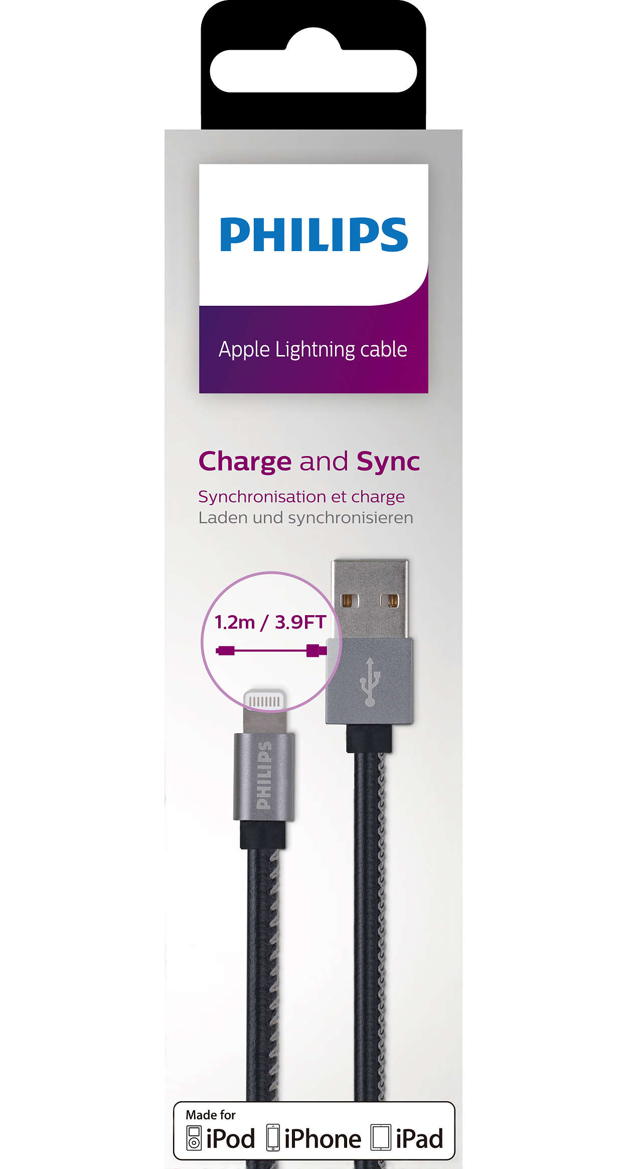 Cabo de dado Philips Lightning MFI Preto DLC2508B